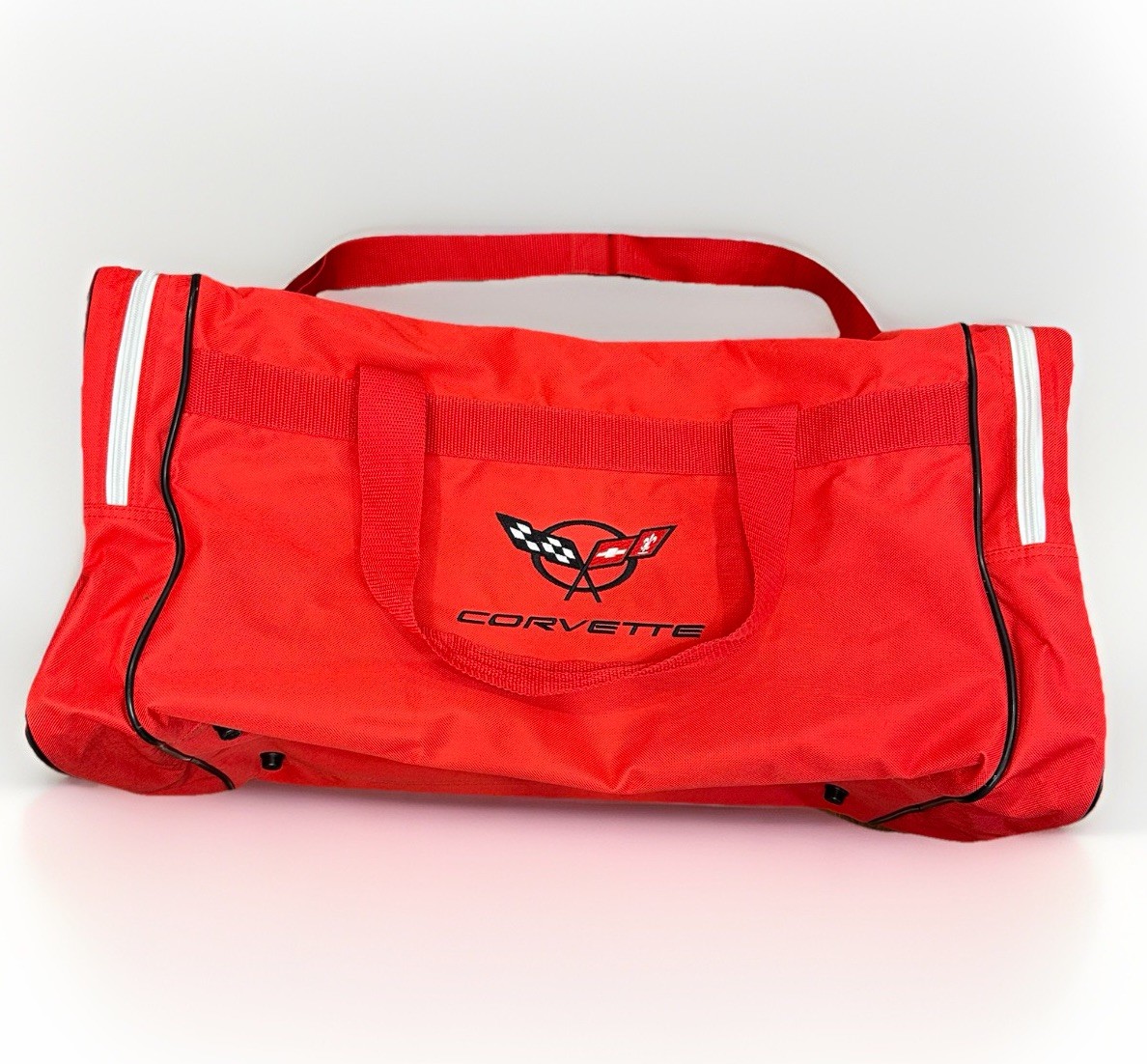 Corvette Duffle Bag Embroidered Logo Red Black Large Tote Pockets Racing Chevy