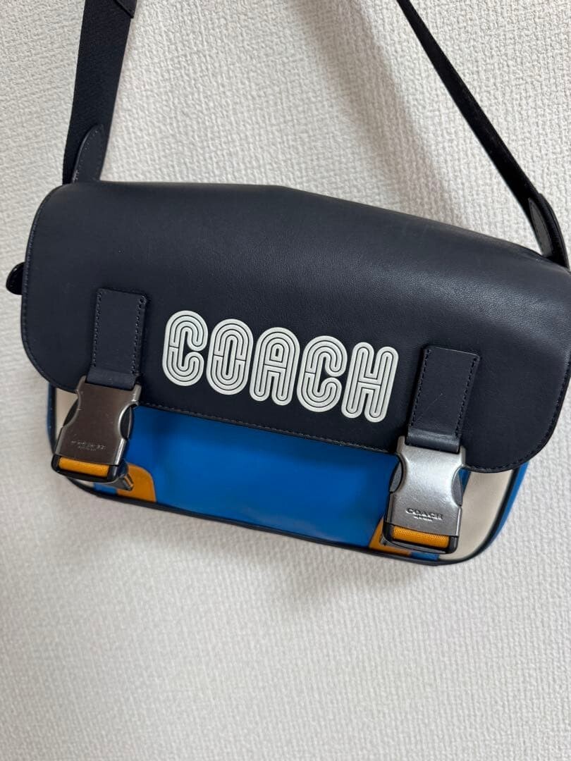 COACH Mens Track Crossbody Camera Bag Blue Black Colorblock Leather C9962 Zip