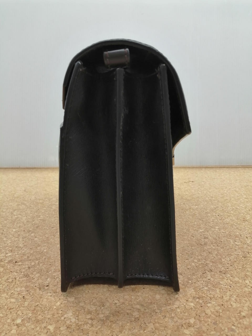 Dunhill Side Handle Clutch Bag Black Flap Lock Closure Silver Metal fittings
