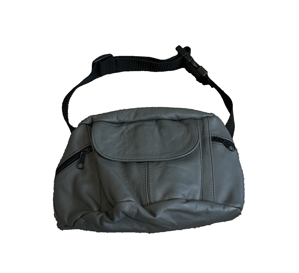 Grey Leather Fanny Pack Belt Bag Pockets Made in Mexico Neutral Travel Festival