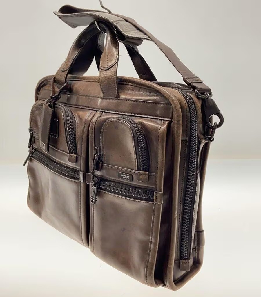 TUMI 2-Way Briefcase Brown Leather Men Business Handbag