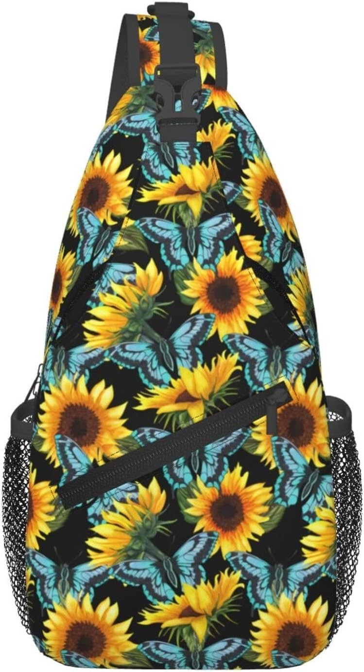 Sunflower And Blue Butterfly Sling Bag One Size Sunflower and Blue Butterfly 25