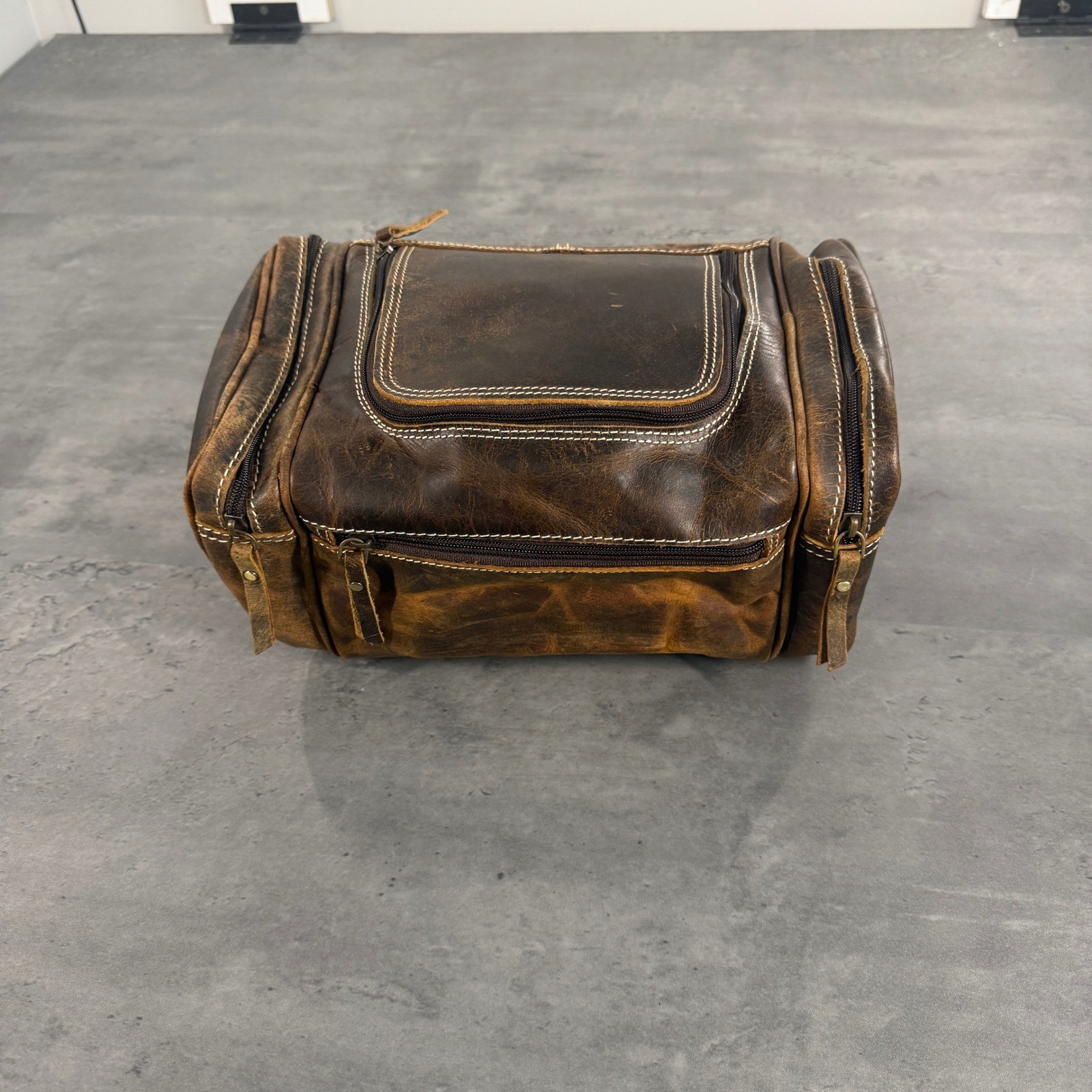 Denver Leather Craft Toiletry Bag Brown Distressed Leather Doppler Kit Travel