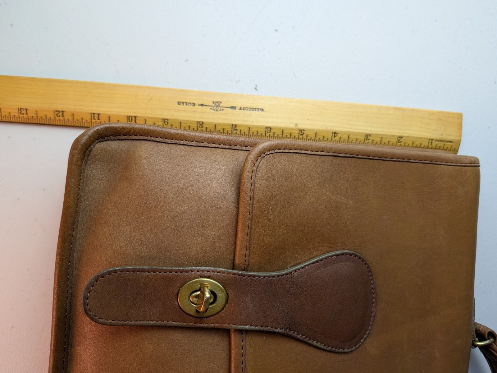 Vintage Coach Slim Briefcase British Tan Double Turn Lock Made in New York City