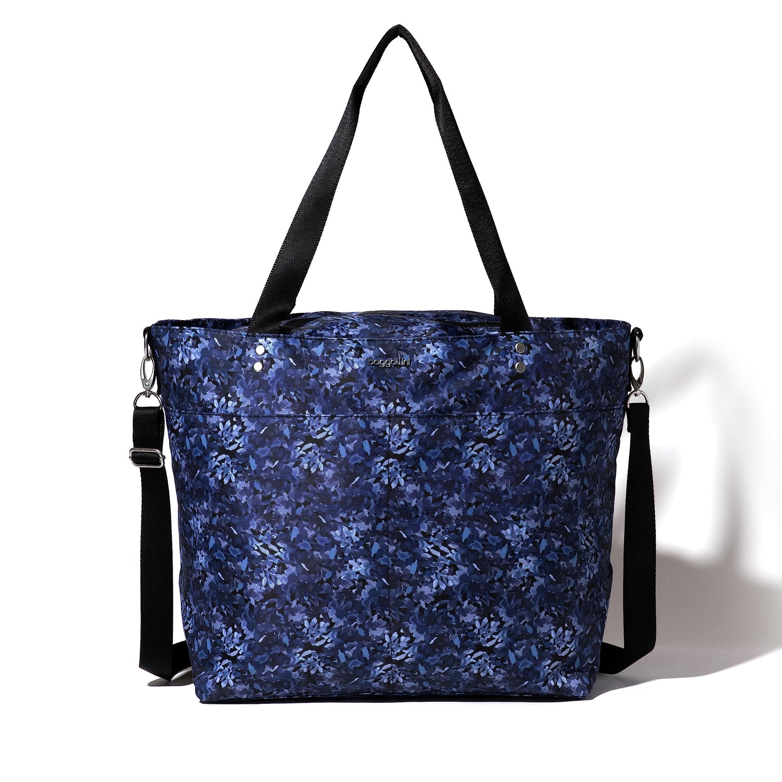 Baggallini Large Carryall Tote Bag for Women – Nylon Large, Indigo Petal