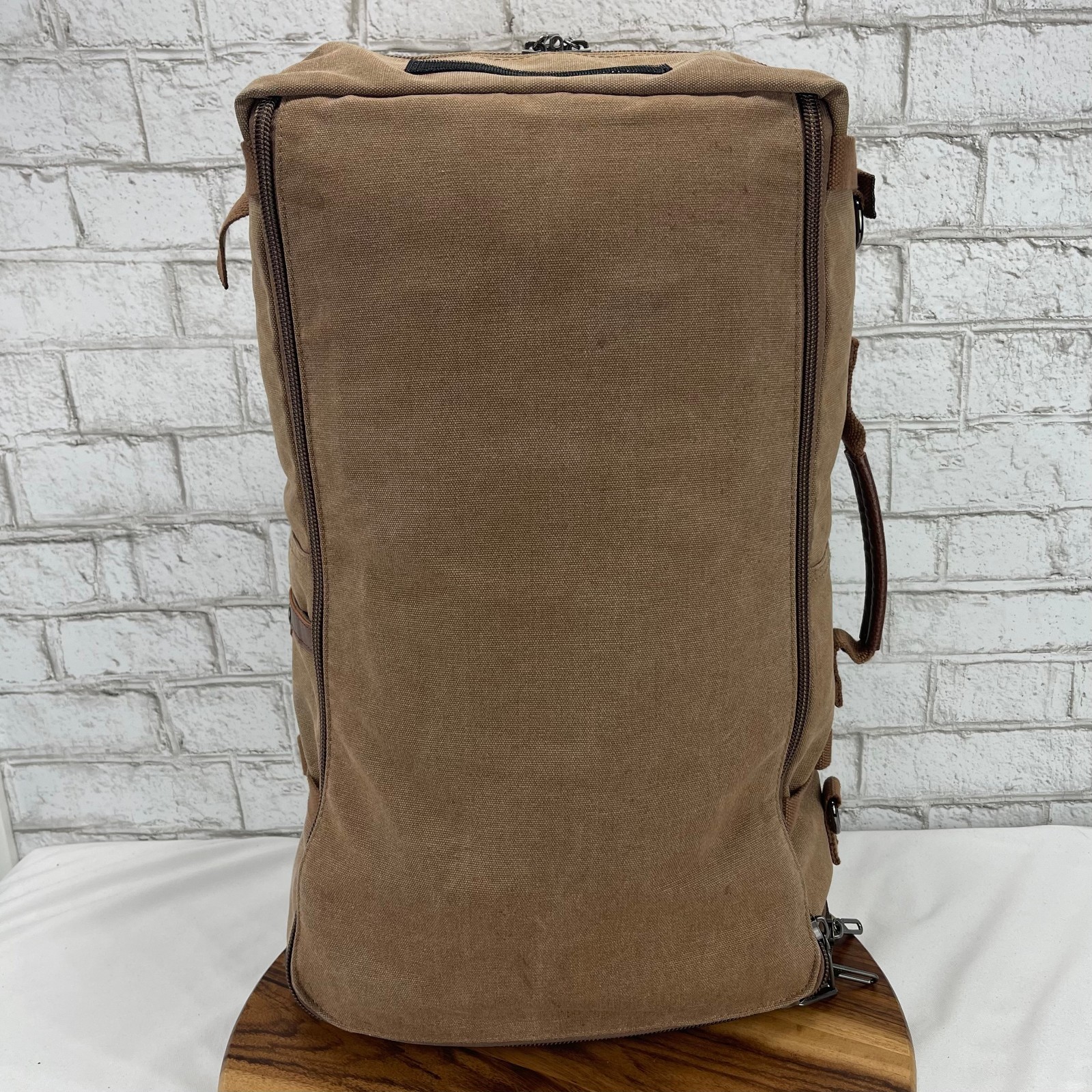Witzman Brown Canvas Leather Multipocket Laptop Convertible Back Pack Travel Bag