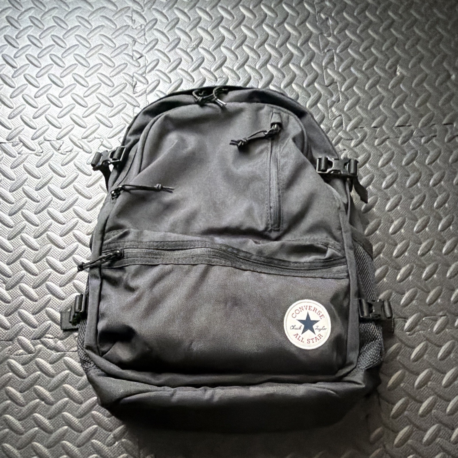Converse All Star Large Black Backpack Padded Adjustable Straps Zip Buckle