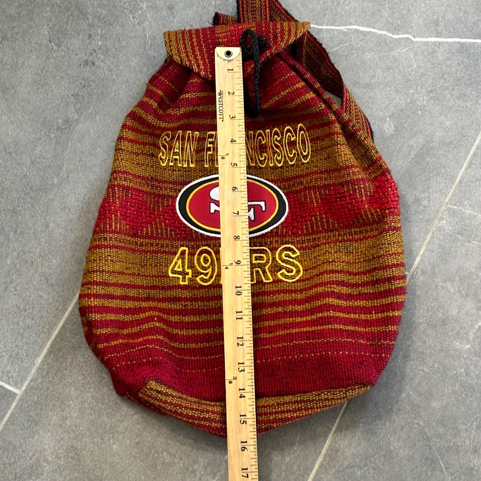 San Francisco 49ers Drawstring Bag Backpack Embroidered Woven Red Gold NFL