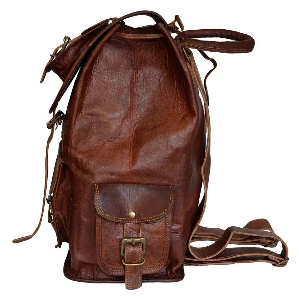 Explore Leather Bag Goat Genuine Laptop Rucksack Vintage Travel Men’s Brown Men