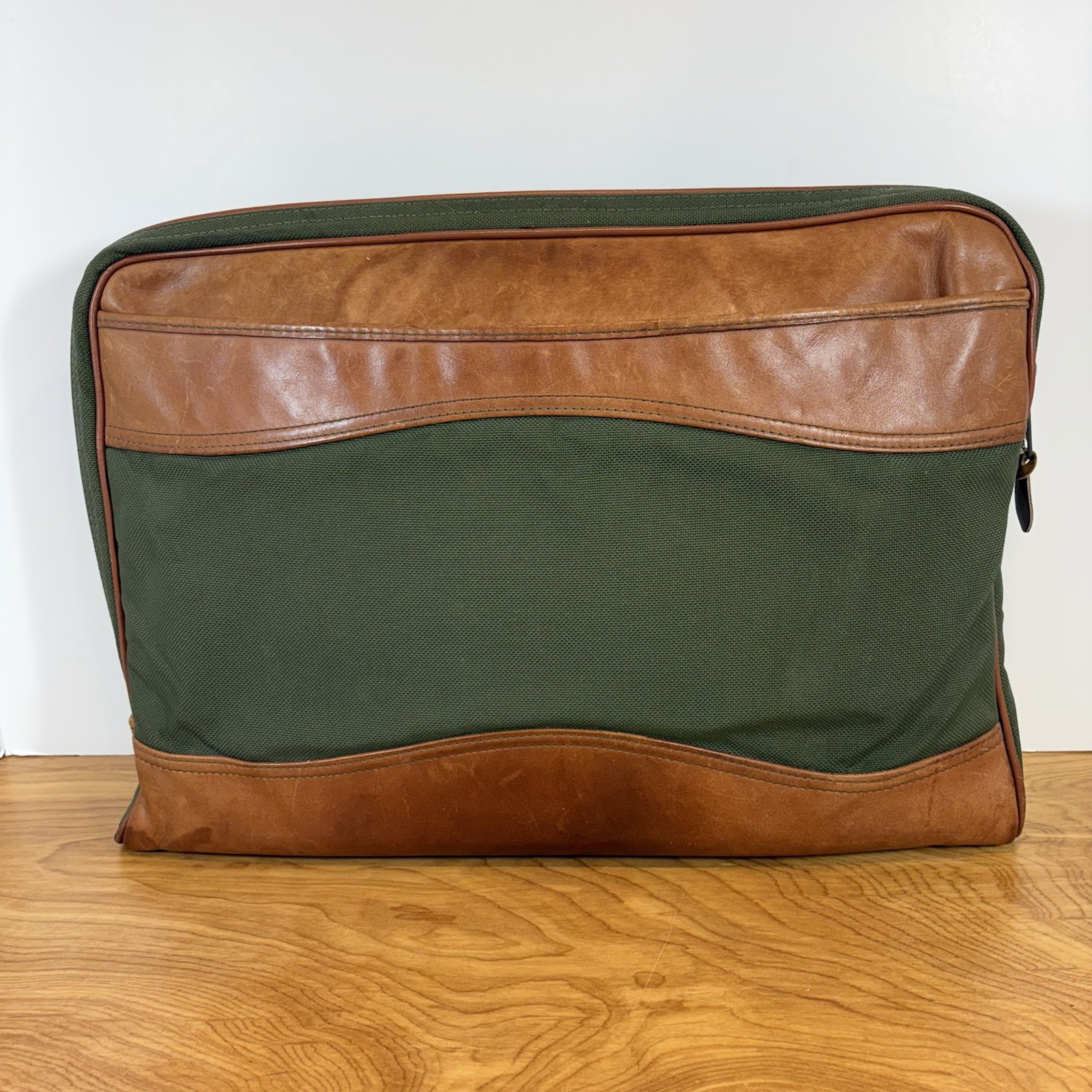 Vtg LL Bean Classic Green Canvas Leather Trim Briefcase Messenger Laptop Bag USA