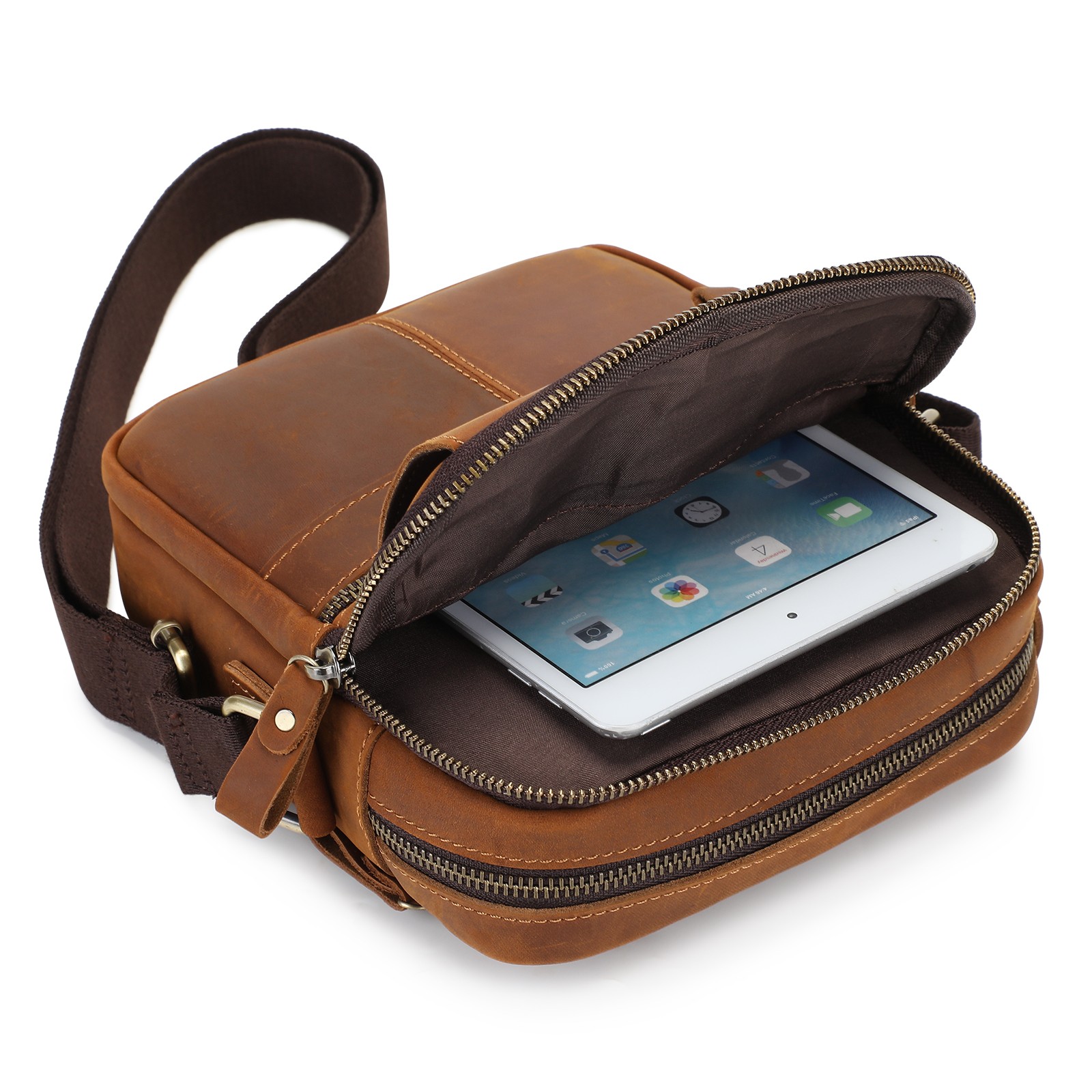 Men Genuine Leather Small Messenger Bag Crossbody Shoulder Bag Vintage Satchel