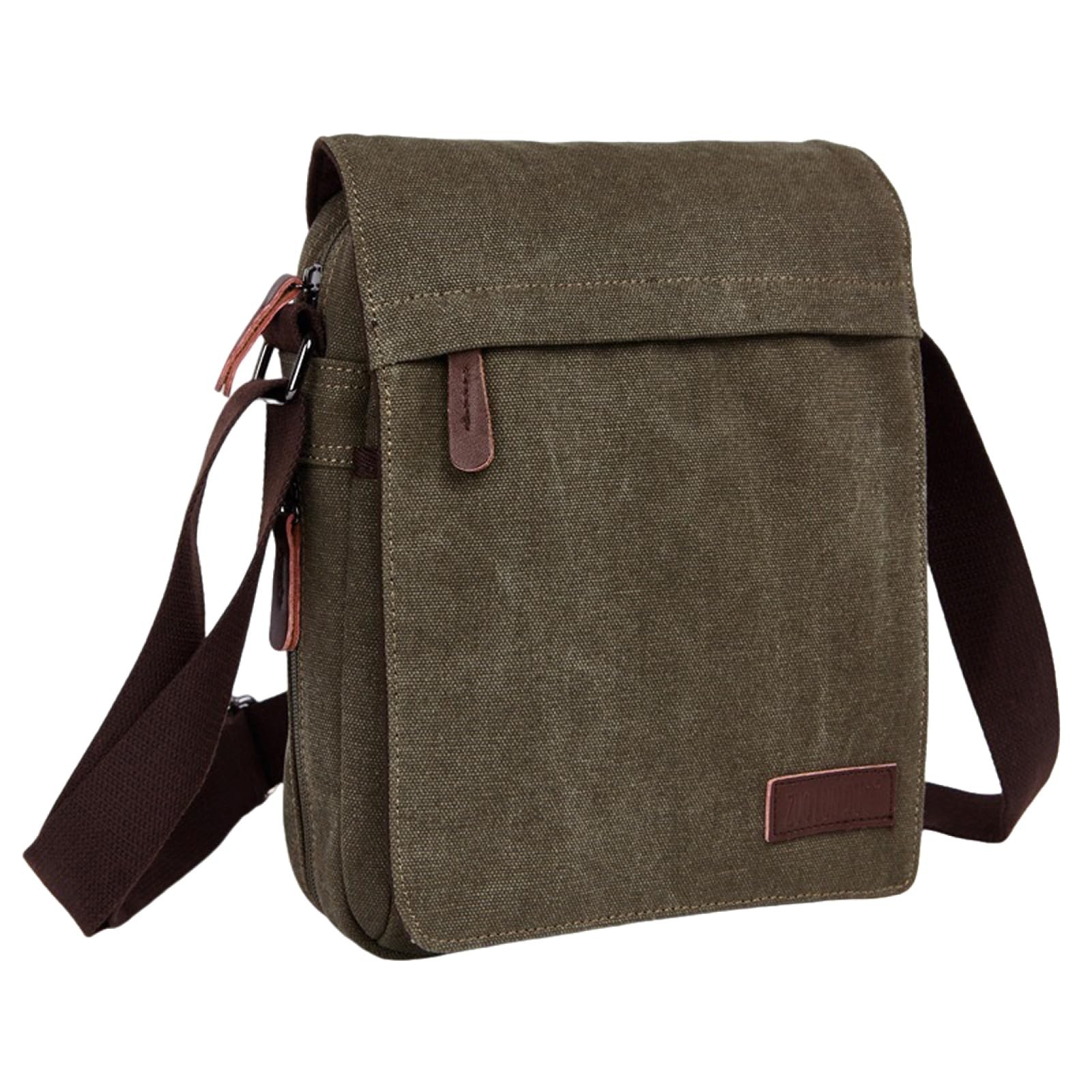 Small canvas messenger men’s crossbody bag and shoulder bag (Military Green,S…