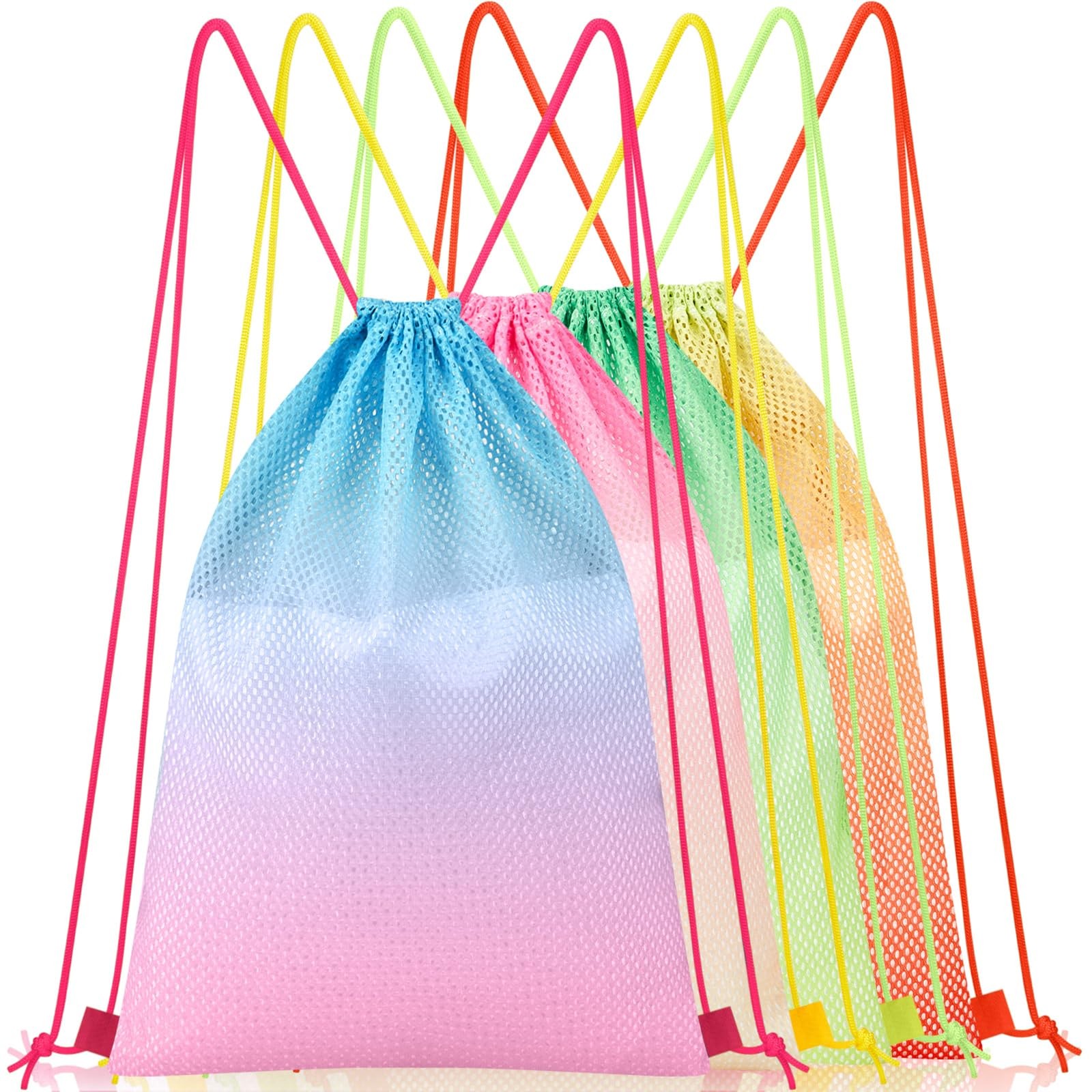 Mesh Drawstring Backpack 4 Pieces Colorful Beach Bag Swimming Gym Gear Sack