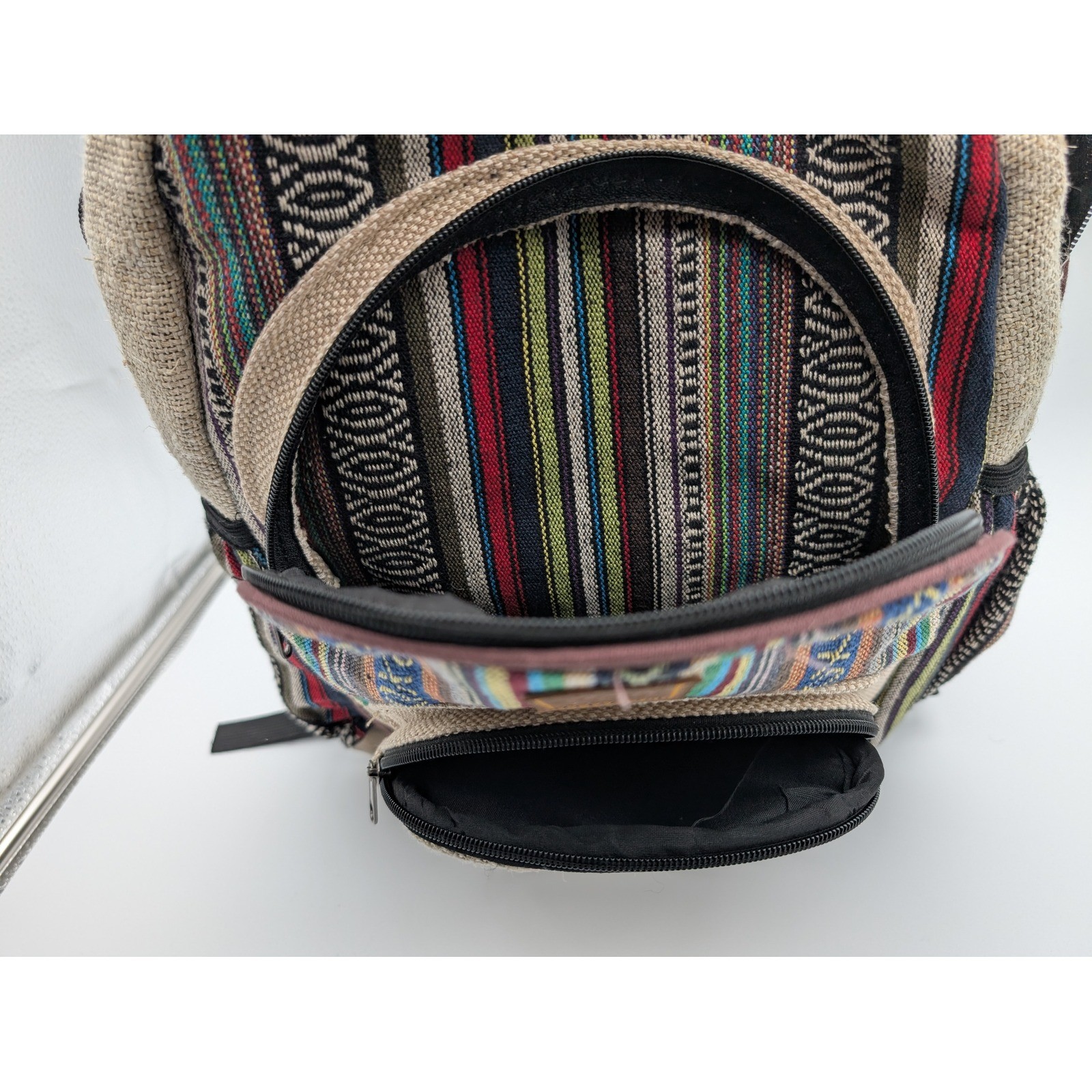 Himalayan Hemp Backpack Multi-Color Striped Woven Boho Laptop Bag Made in Nepal