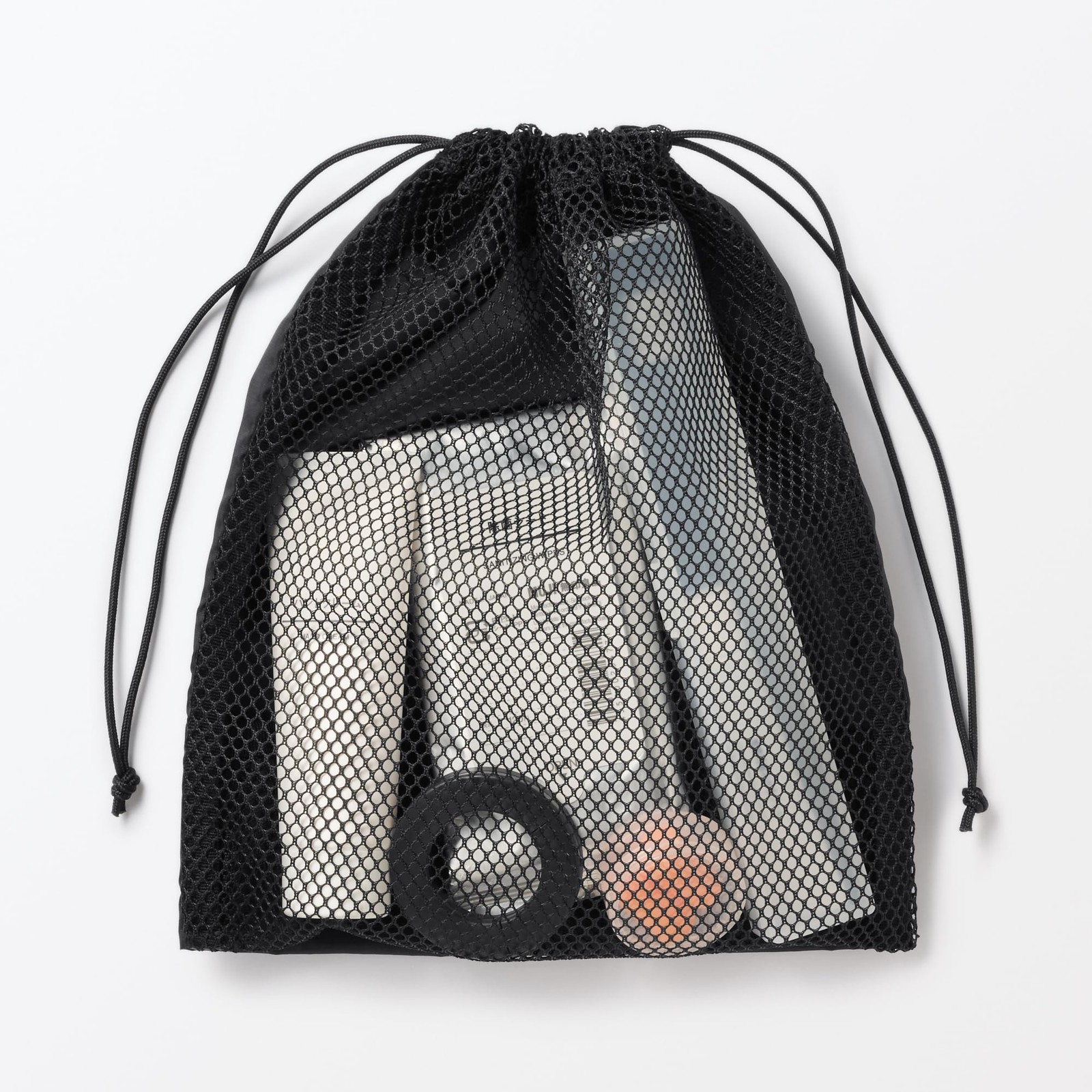 Polyester mesh drawstring bag, double type, black, S, approx. 20 x 25 x 10 cm, 8