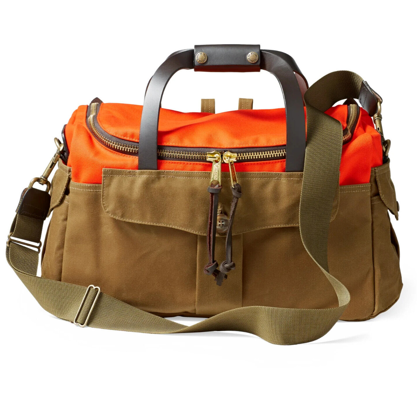 Filson Heritage Sportsman Bag Blaze Orange Dark Tan Tin Cloth Leather New