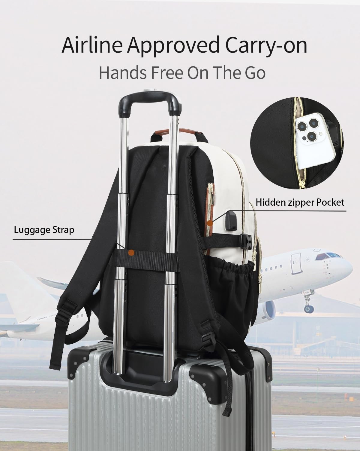 Backpack For Women Laptop Bag Travel Work Computer Carry On White Black Brown