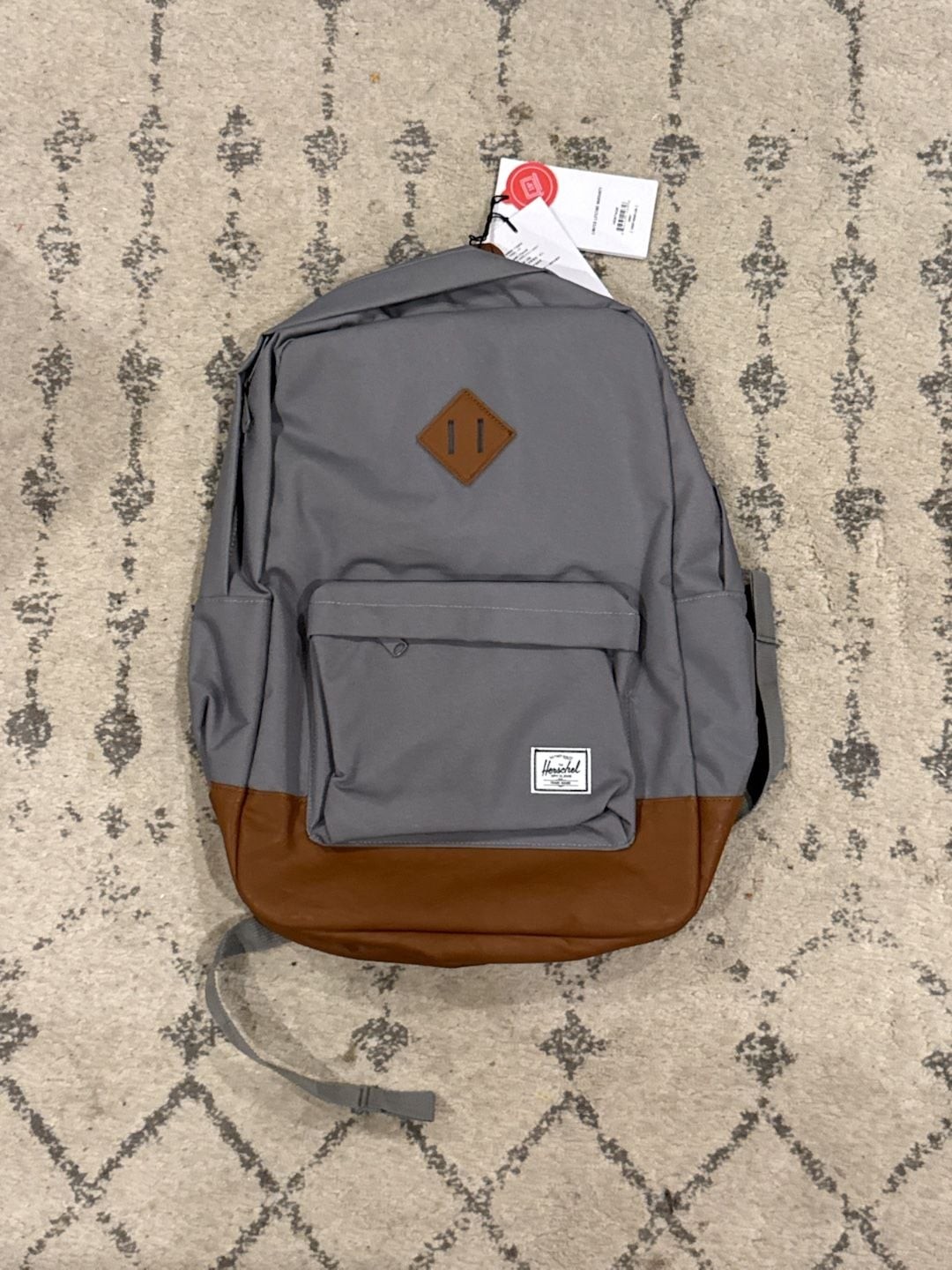 Herschel Heritage Backpack Grey with Tan Synthetic Leather Base