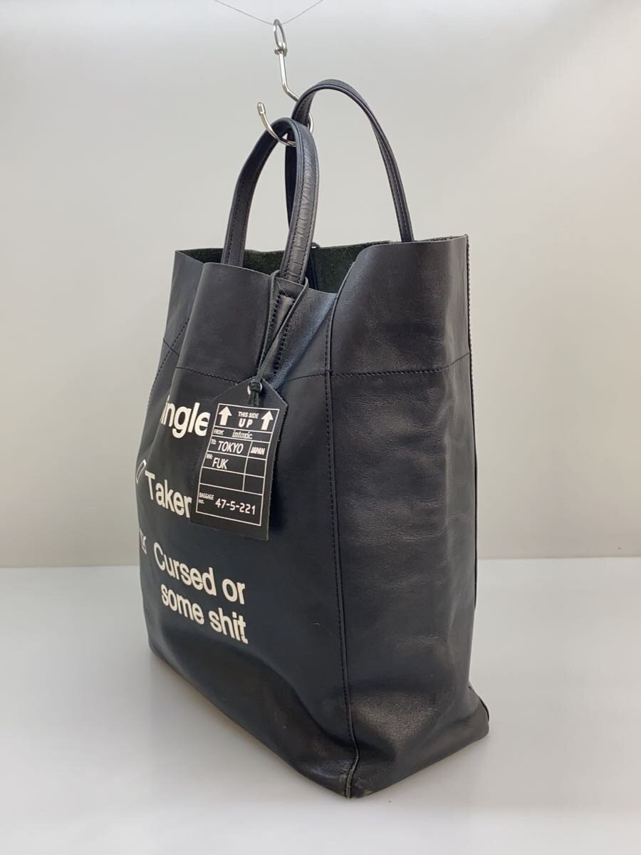 intoxic. Leather tote bag, black, plain, some scuffing on corners