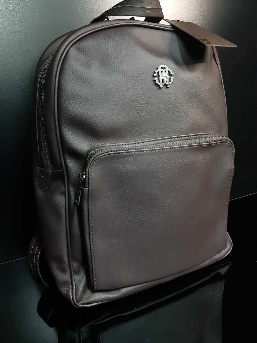 ROBERTO CAVALLI MEN’S ECO LEATHER BACKPACK ZAINO BAG-BROWN.