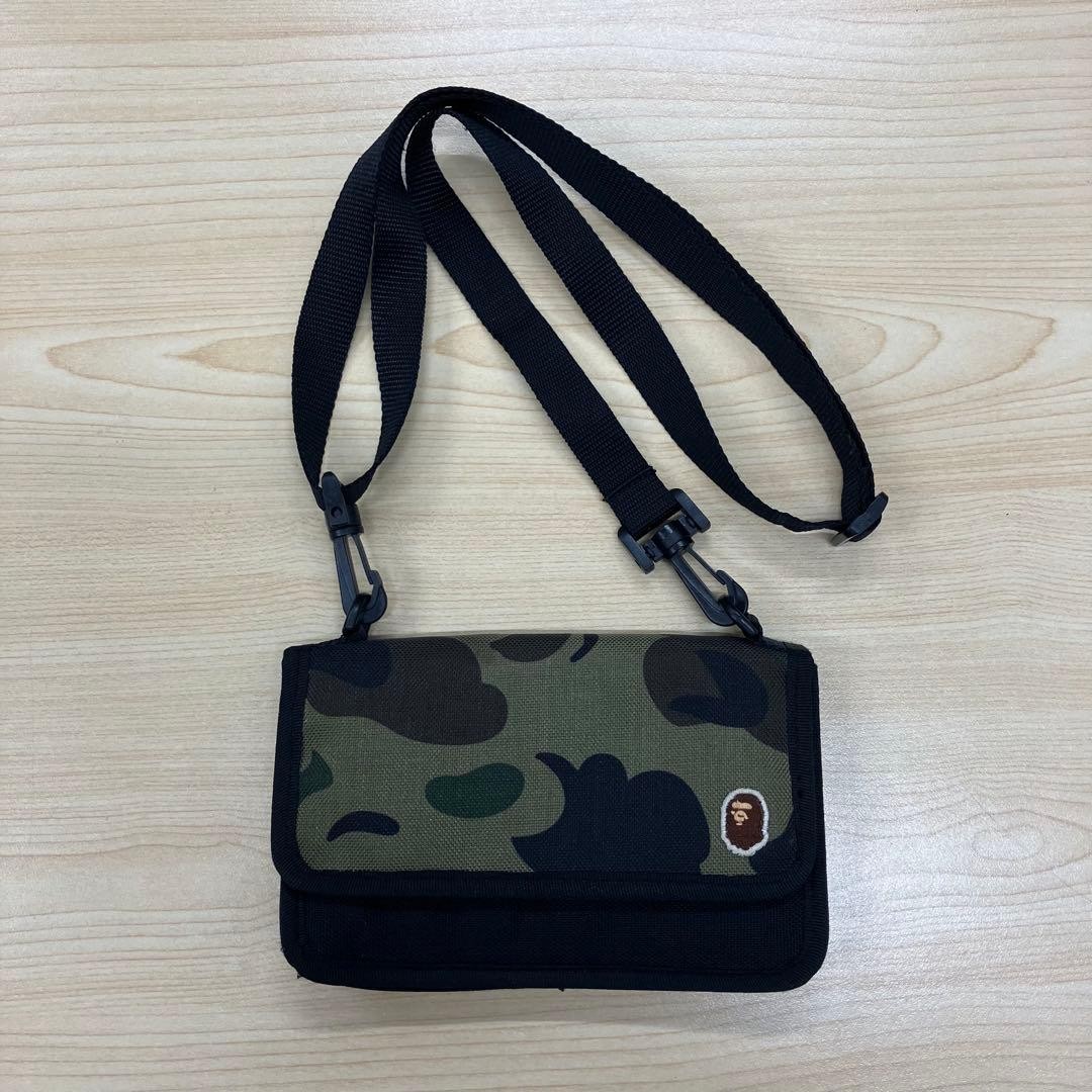 Authentic A Bathing Ape×Porter Shoulder Bag 12cm x 18cm Black Leather Damaged