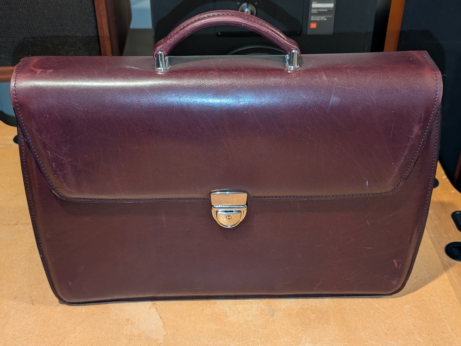 VTG Burgundy Leather Briefcase Jack Georges Originals Lockable w strap & key