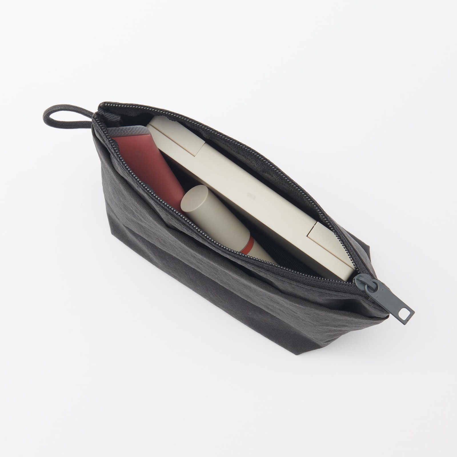 Wrinkle nylon gusseted pouch, dark gray, S, approx. 16.5 x 11 x 6 cm, 84473876