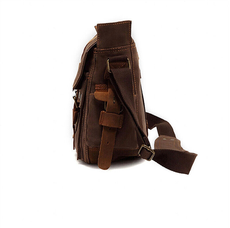 Military Canvas Genuine Leather Shoulder Crossbody Casual Bag Men Messenger Bags