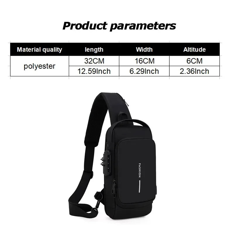 Cross Body Shoulder Bag Waterproof Multifunction Anti Theft USB Bag