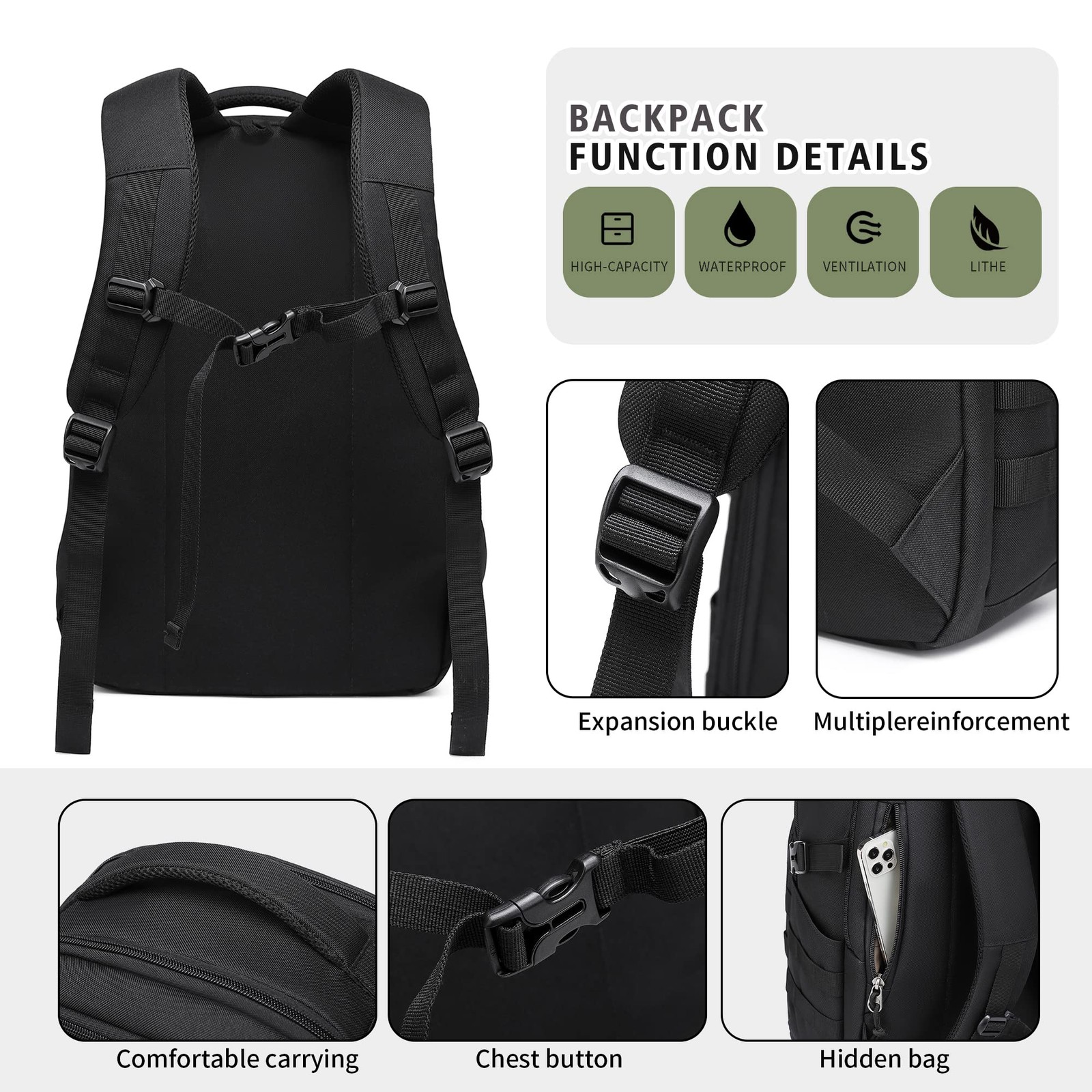 Military tactical backpack, backpack for men black small tactical assault bag…