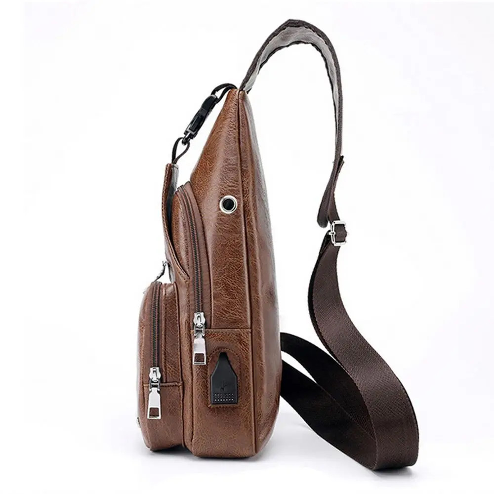 USB data cable charging chest bag casual fashion shoulder bag PU outdoor sports