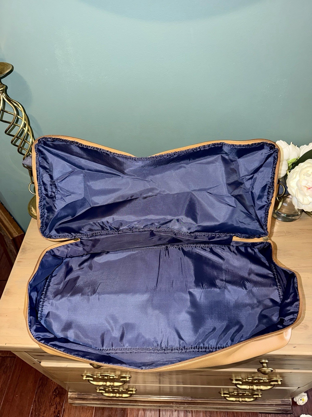 DSW Blue Striped Weekender Duffle Bag Large Travel Carry On Tote