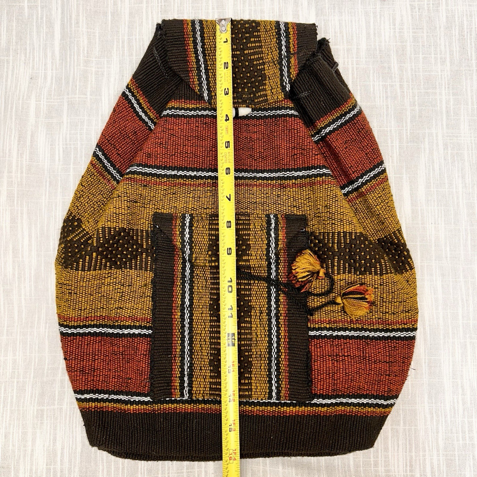 Backpack Made In Mexico Hand Woven Boho Bag 16” Yellow Red Black Rasta Pocket