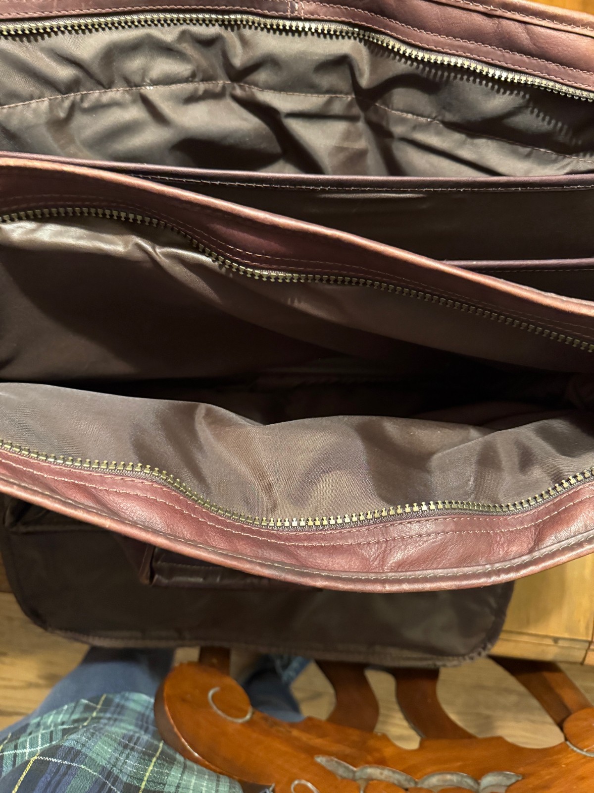 Vintage Leather Briefcase, Maroon Reddish-Brown, Columbia, Many Compartments