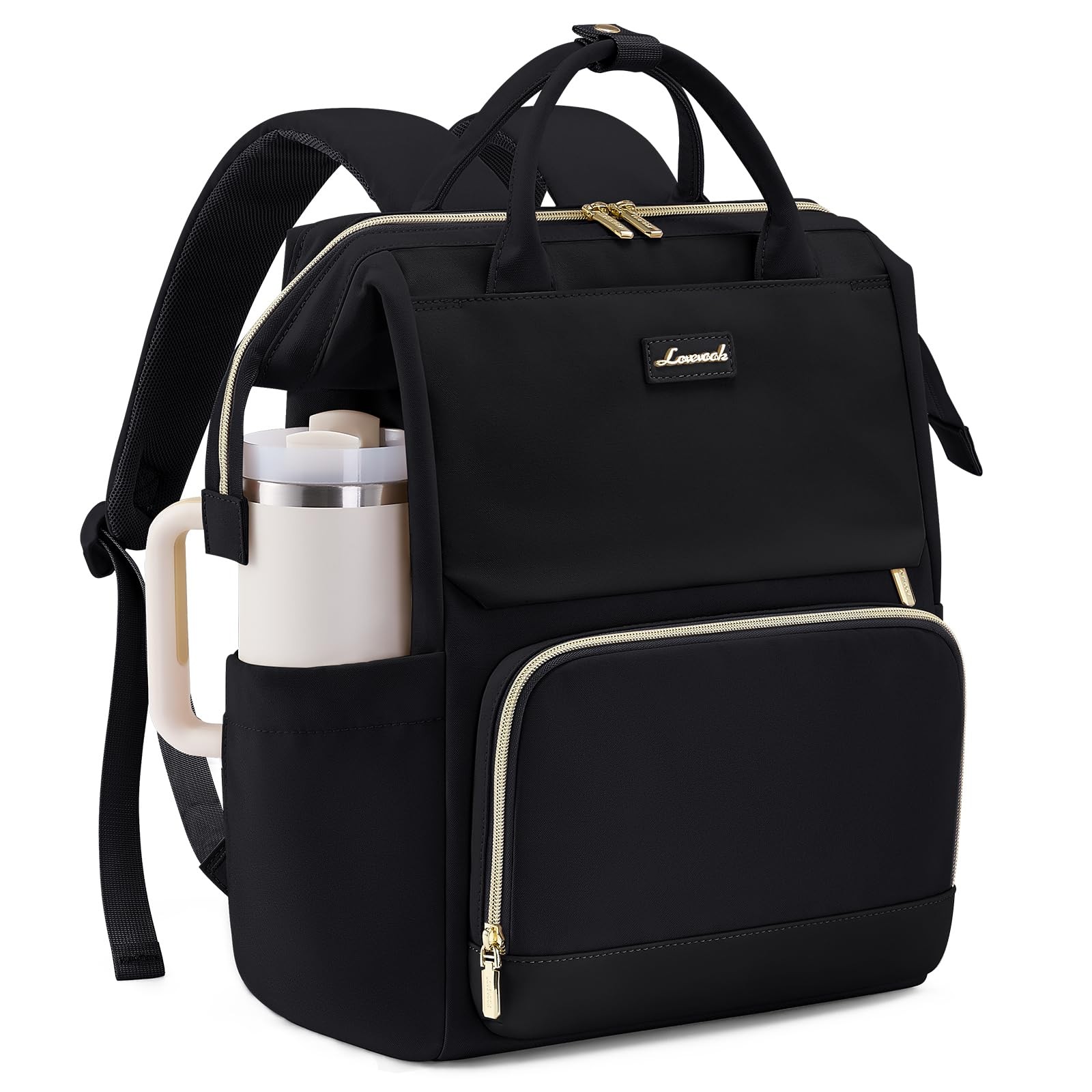 17in Waterproof Womens Laptop Backpack Tumbler Holder Travel Bag Black