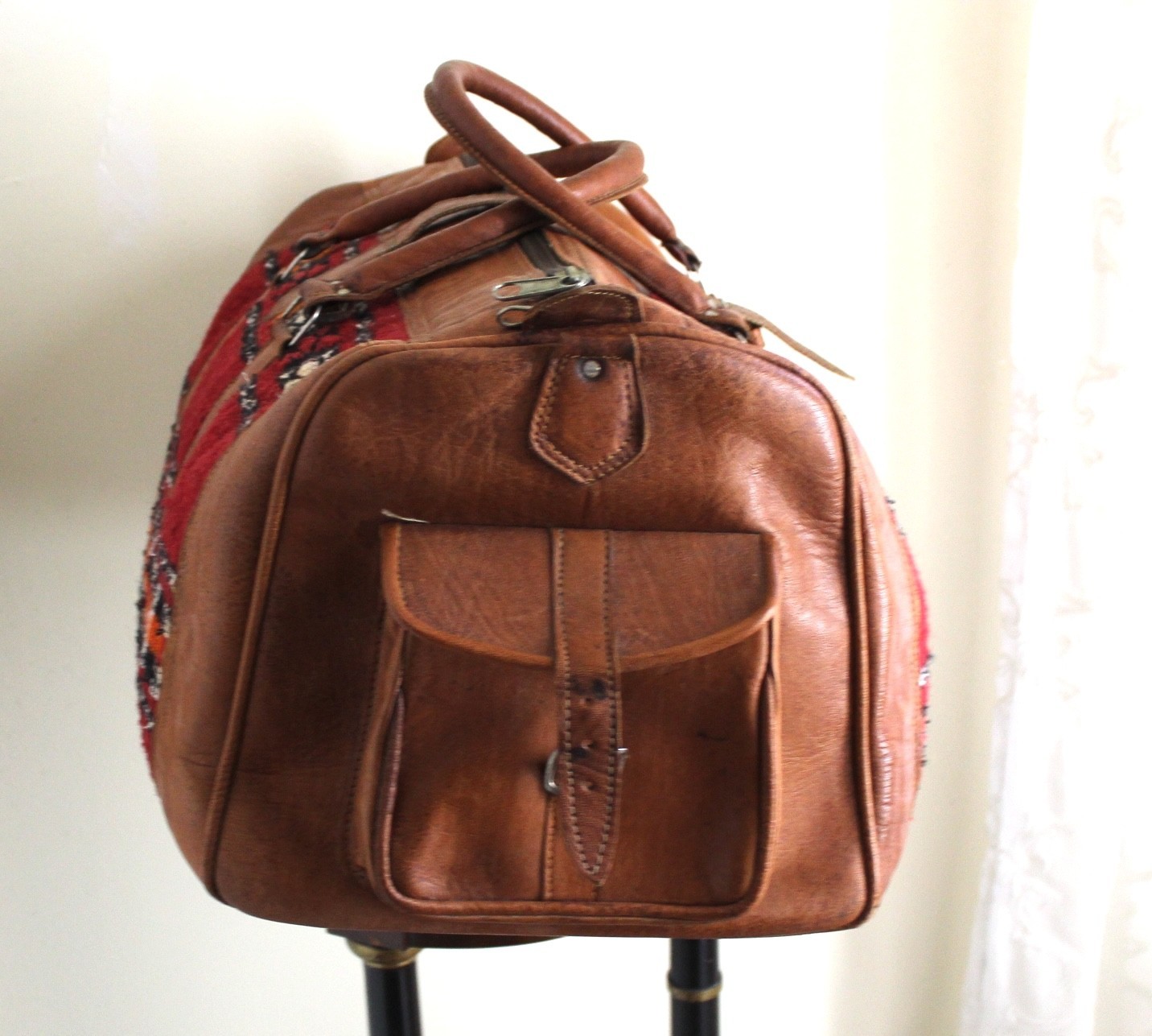 Estate COOL Handmade Moroccan leather Kilim Textile Travel duffel bag