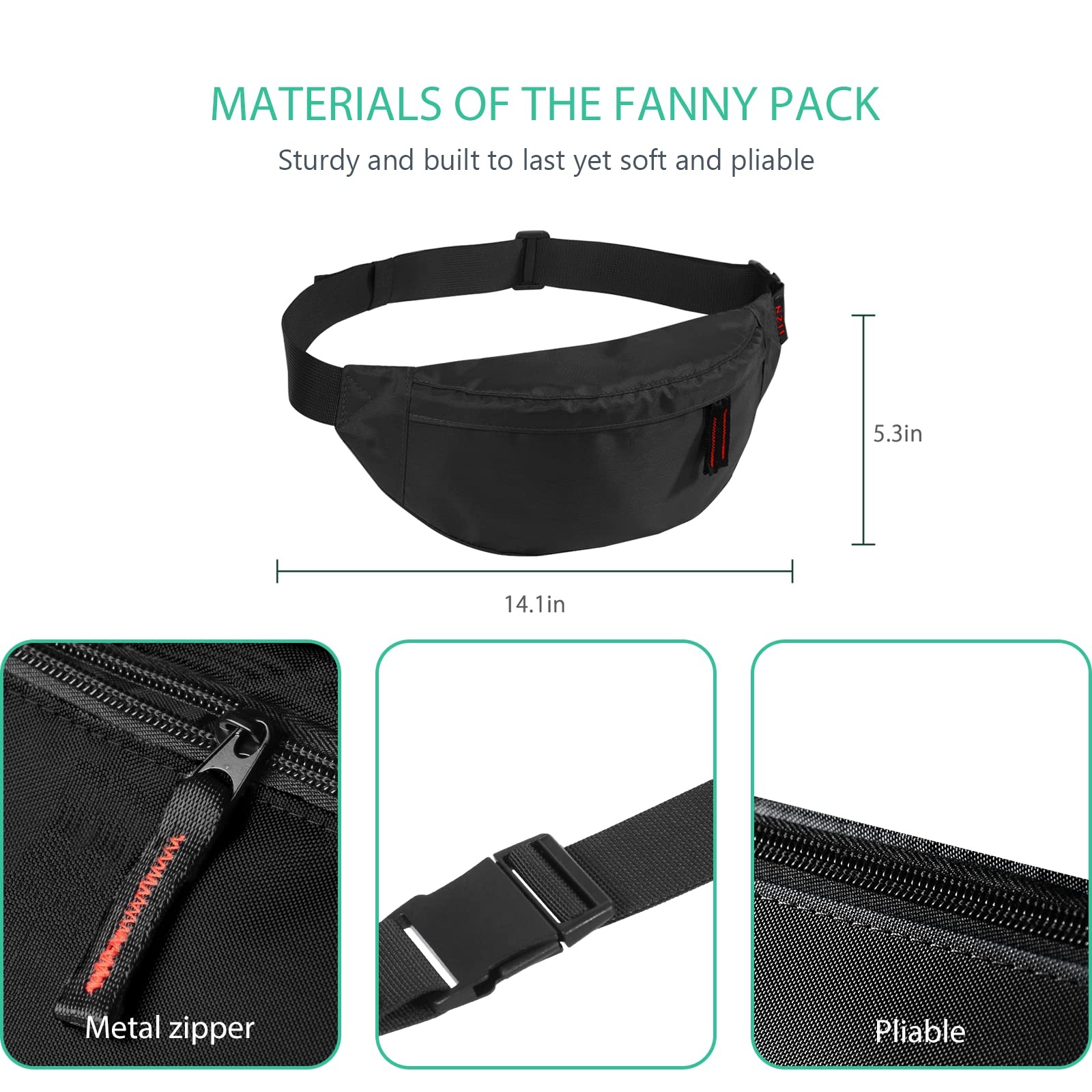 Running Fanny Pack Waist Belt Bag Lightweight Travel Sports Hiking 355 Black