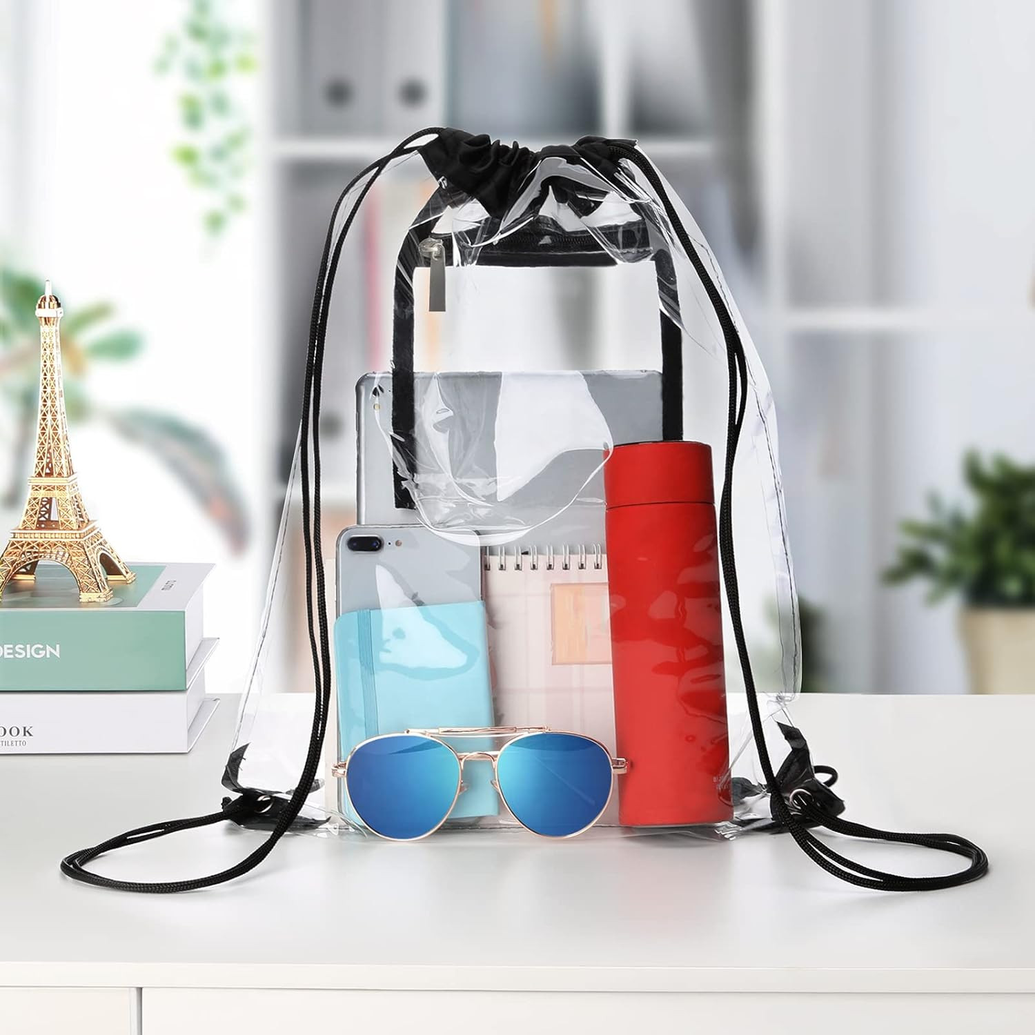 2 PACK Clear Drawstring Bag Stadium Approved, See through PVC