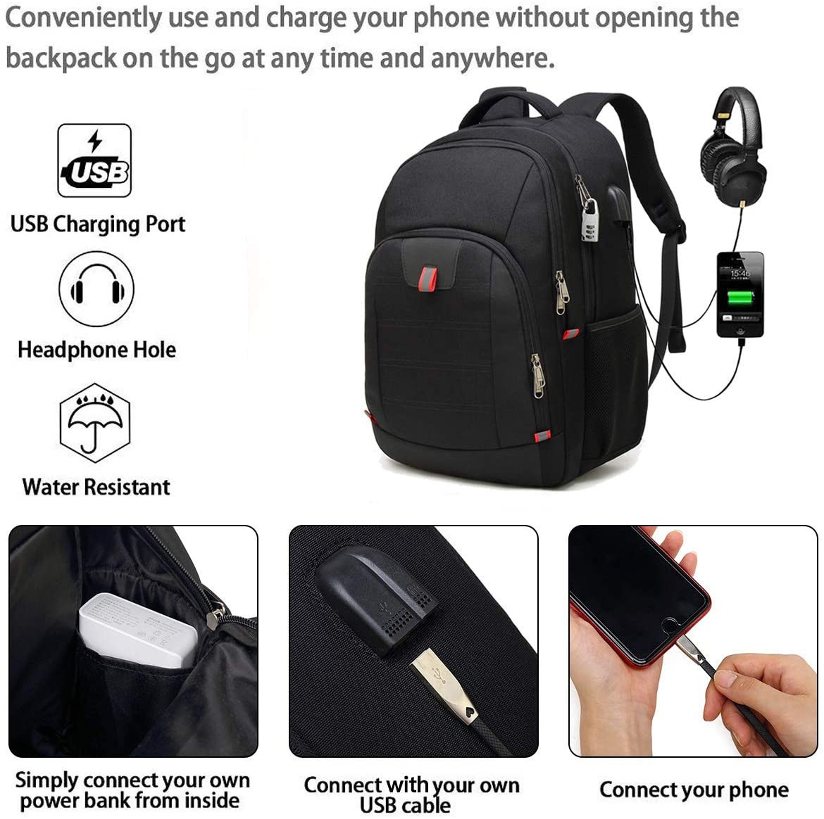 17 Inch Extra Large Laptop Bag Durable Backpack Anti-Theft Water Resistant Black