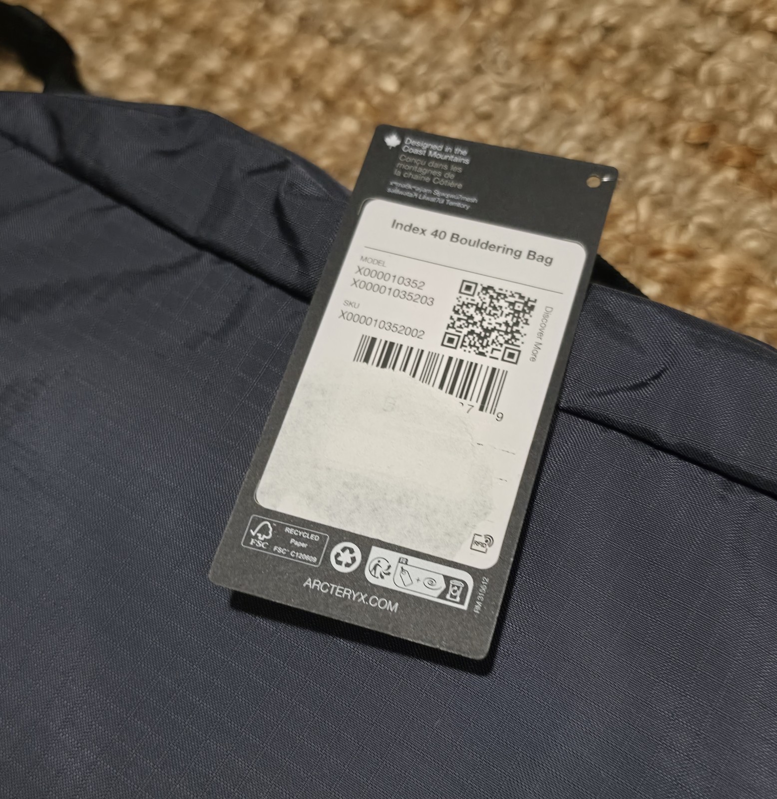 BNWT Arc’teryx Index 40 Bouldering Bag Dark Stratus