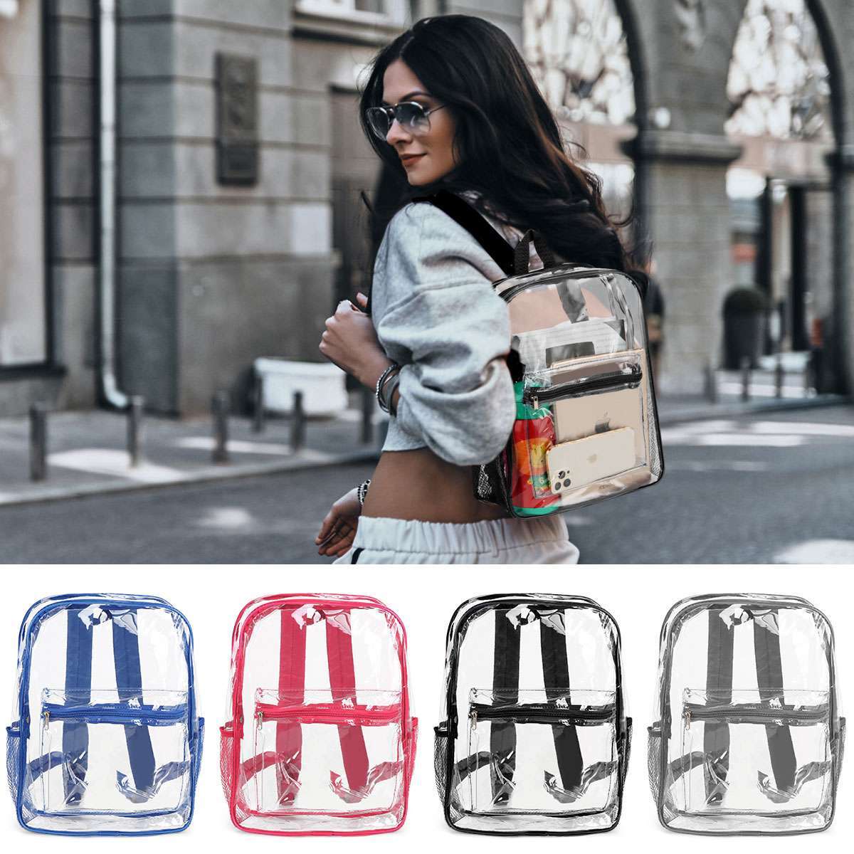 Clear Backpack Transparent See Through School Security Heavy Duty Bookbag Tote