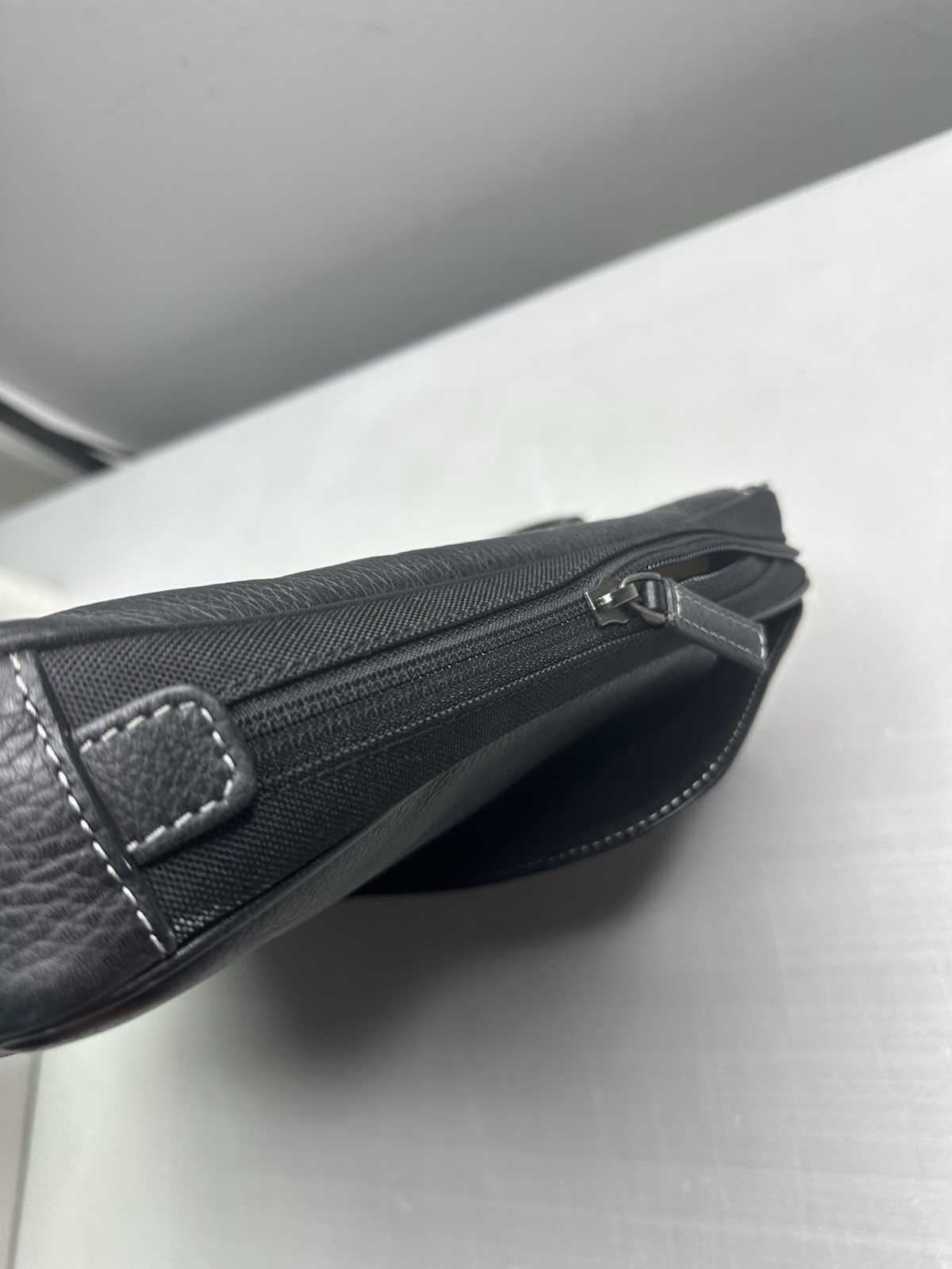 Boconi Black Tumbled Leather Briefcase Attaché Case Gray Hardware *No Strap*
