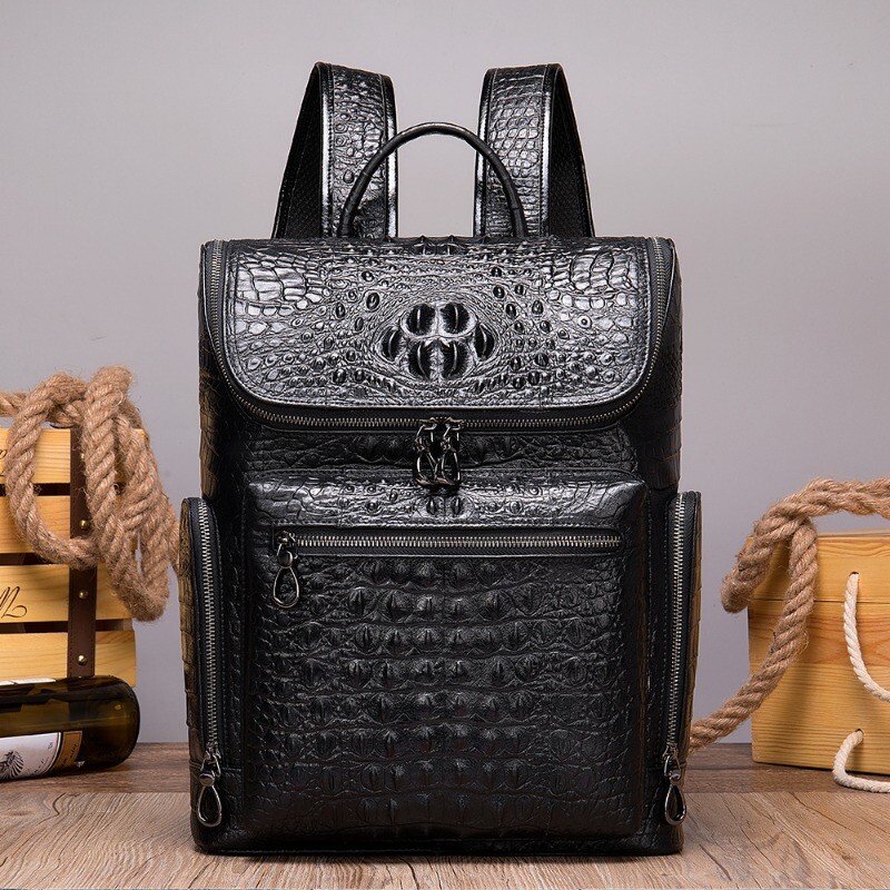 Men’s Crocodile Patterned Leather Backpack Fashionable Trendy Travel Backpack