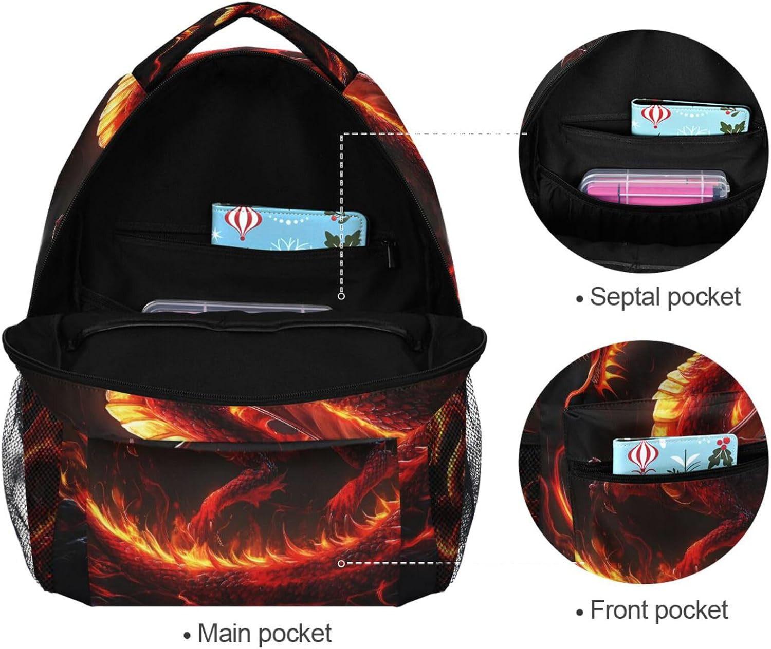 Fire Dragon Kid’S Shool Backpack for Girls Boys,Laptop Travel Backpack,16.9″ H