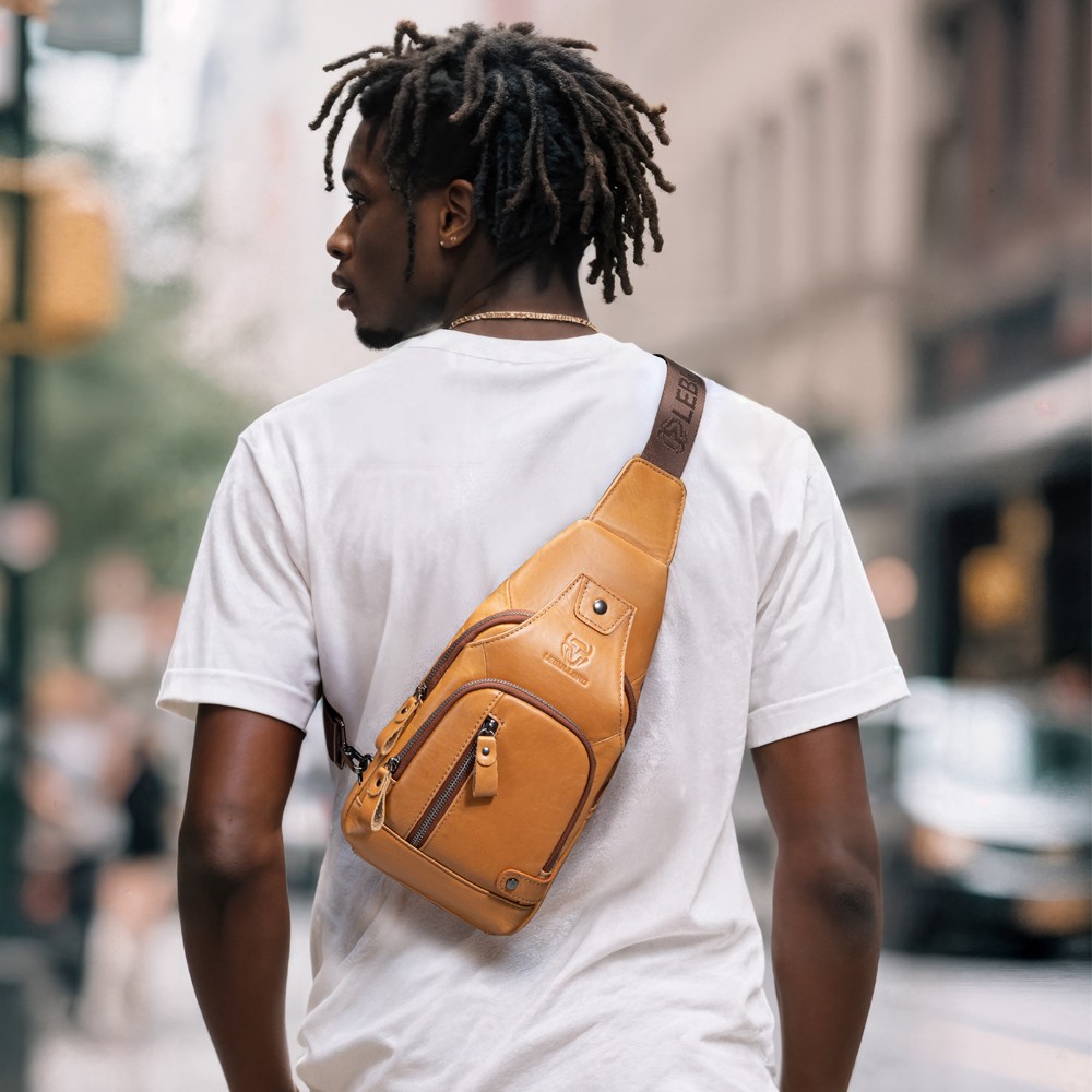 Men’s Genuine Leather Crossbody Sling Bag Multi-Pocket Chest Bag for Daily Use