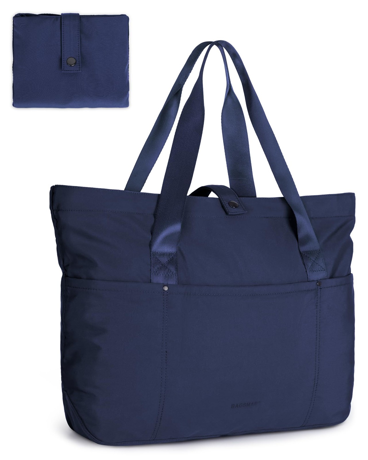BAGSMART Tote Bag for Women, Foldable With Zipper Medium, Navy Blue