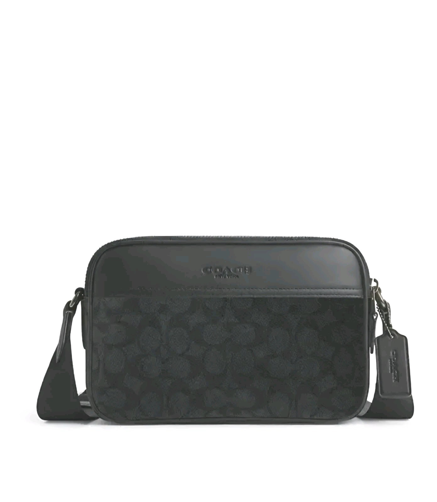 NWT Coach Mens Graham Crossbody Bag Sig. Canvas & Leather Charcoal Black CV921