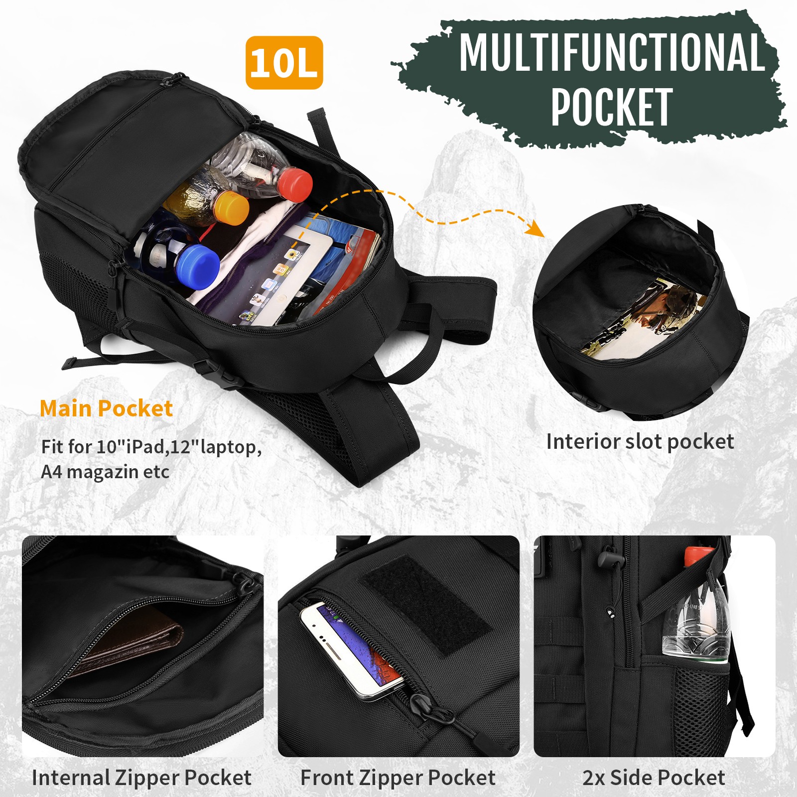 12L Men Women Military Tactical Backpack Molle Rucksack Assault Pack Travel Bag
