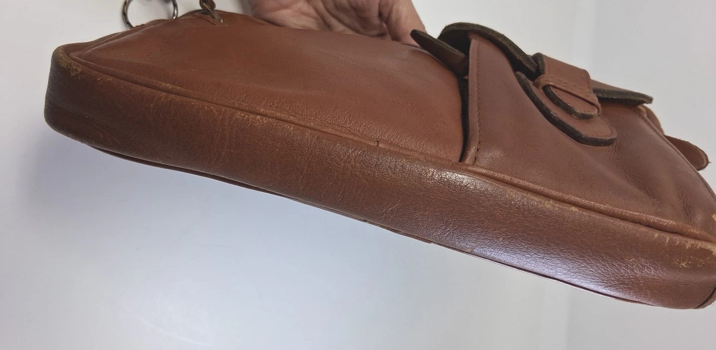 Samsonite Colombian Leather Bag Wrist Clutch Brown Pockets Vtg Unisex 9×6″