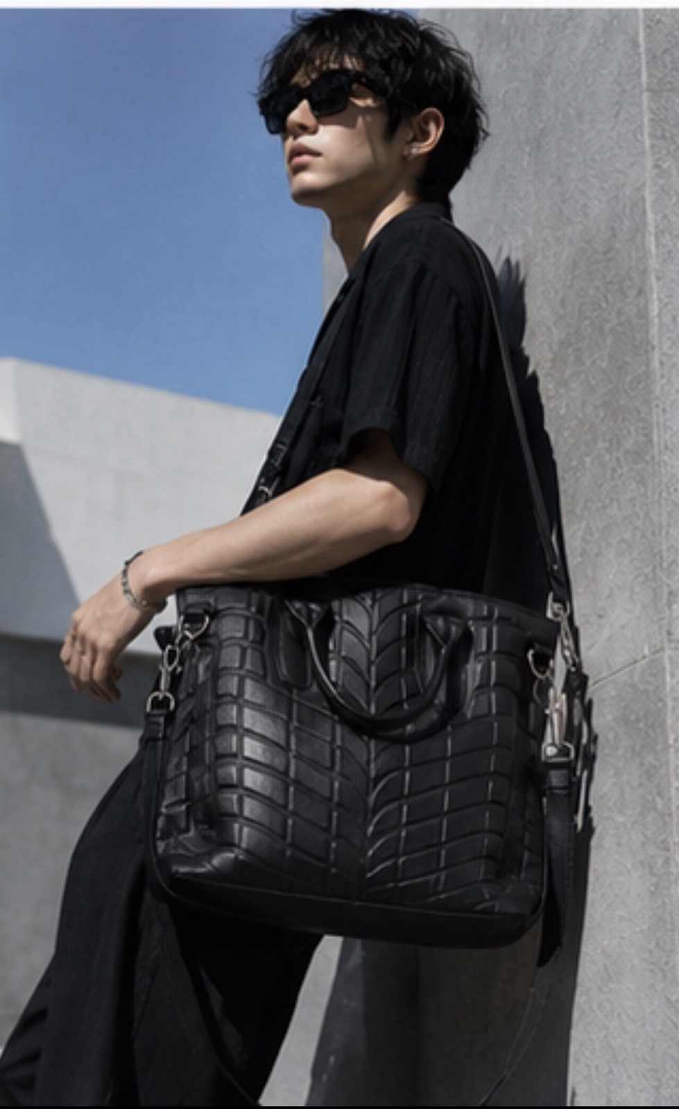 Alexander Wang Oversized Embossed Leather Architectural Techwear Shoulder Bag